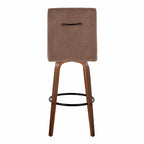 Hank 30" Fixed-Height Barstool - Set of 2 - Walnut Wood, Brown Fabric, Black Metal