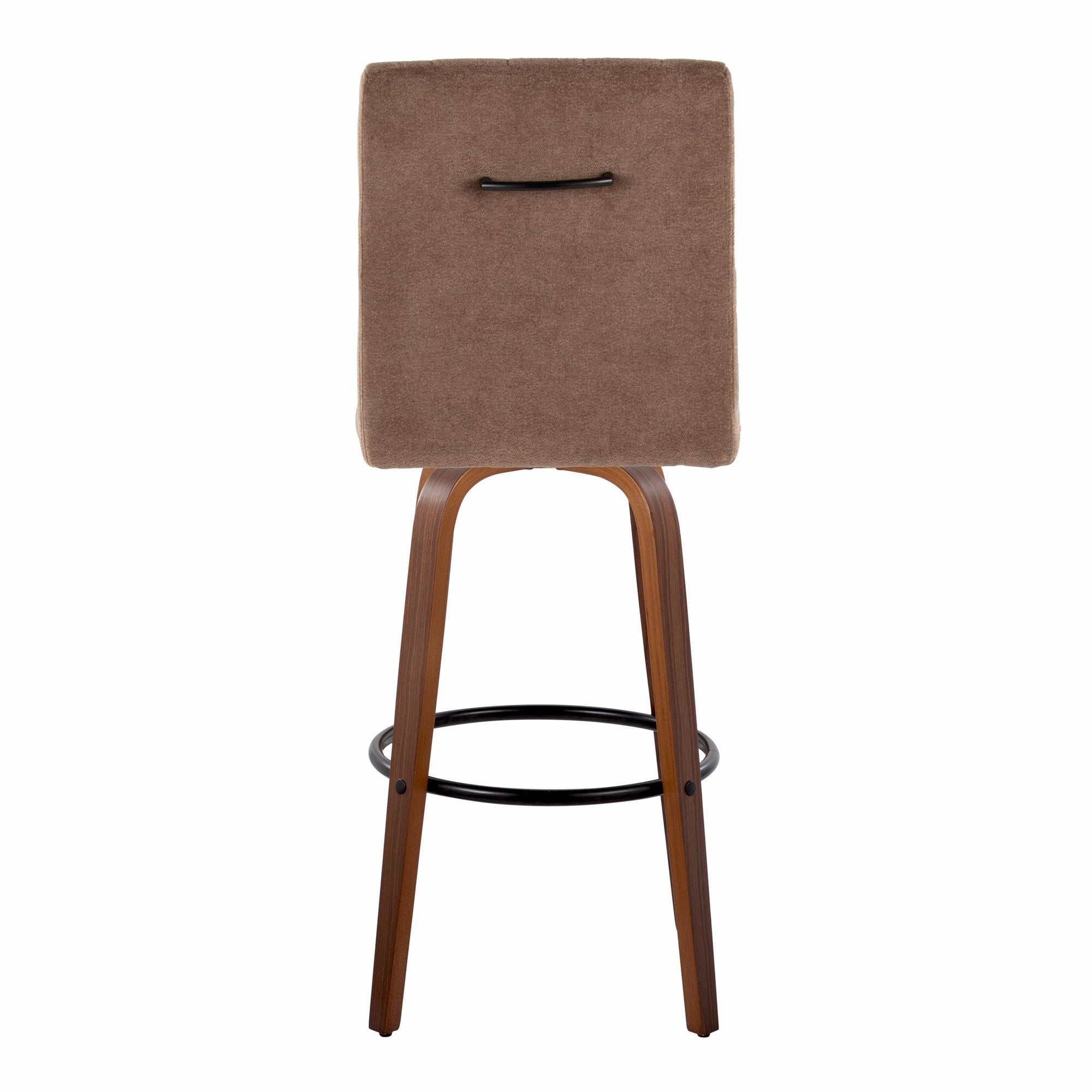 Hank 30" Fixed-Height Barstool - Set of 2 - Walnut Wood, Brown Fabric, Black Metal