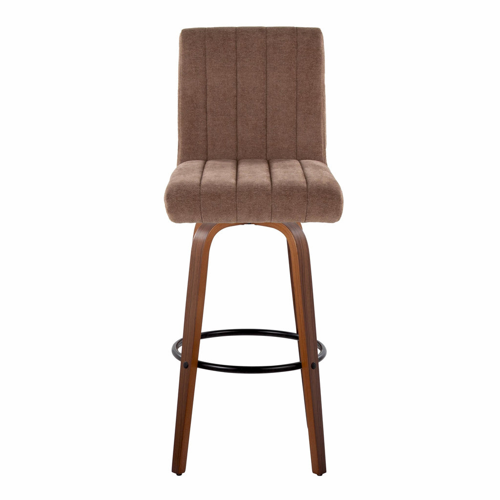 Hank 30" Fixed-Height Barstool - Set of 2 - Walnut Wood, Brown Fabric, Black Metal