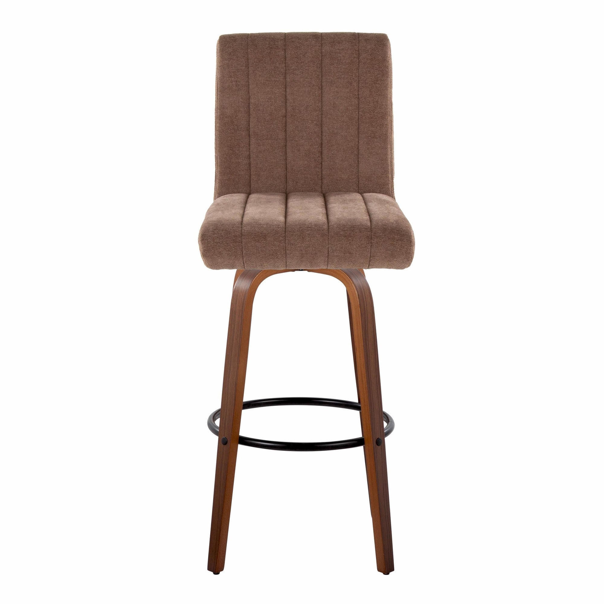 Hank 30" Fixed-Height Barstool - Set of 2 - Walnut Wood, Brown Fabric, Black Metal