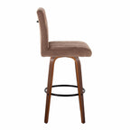 Hank 30" Fixed-Height Barstool - Set of 2 - Walnut Wood, Brown Fabric, Black Metal