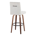 Hank 30" Fixed-Height Barstool - Set of 2 - Walnut Wood, Light Grey Fabric, Black Metal