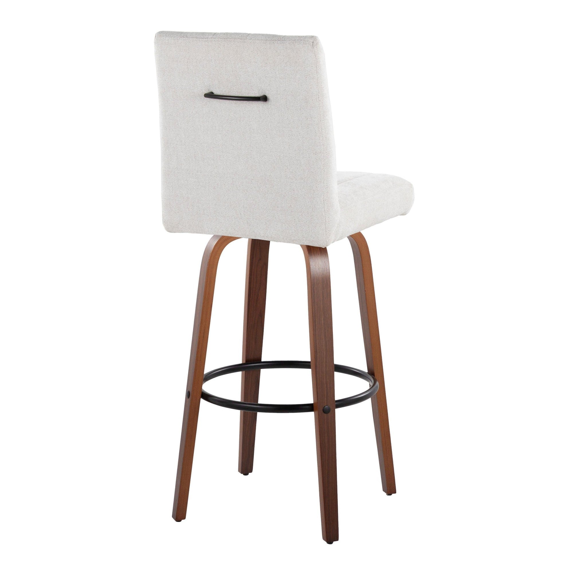 Hank 30" Fixed-Height Barstool - Set of 2 - Walnut Wood, Light Grey Fabric, Black Metal