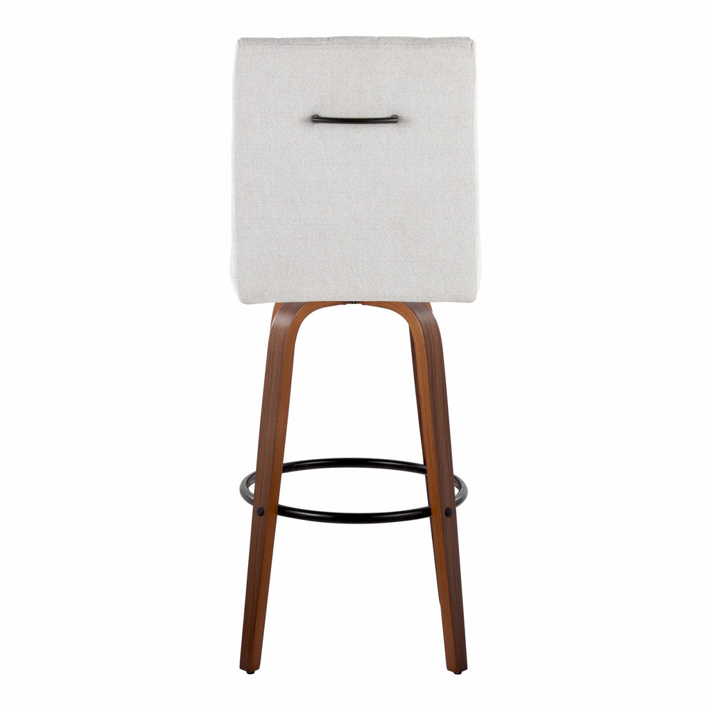 Hank 30" Fixed-Height Barstool - Set of 2 - Walnut Wood, Light Grey Fabric, Black Metal