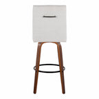 Hank 30" Fixed-Height Barstool - Set of 2 - Walnut Wood, Light Grey Fabric, Black Metal