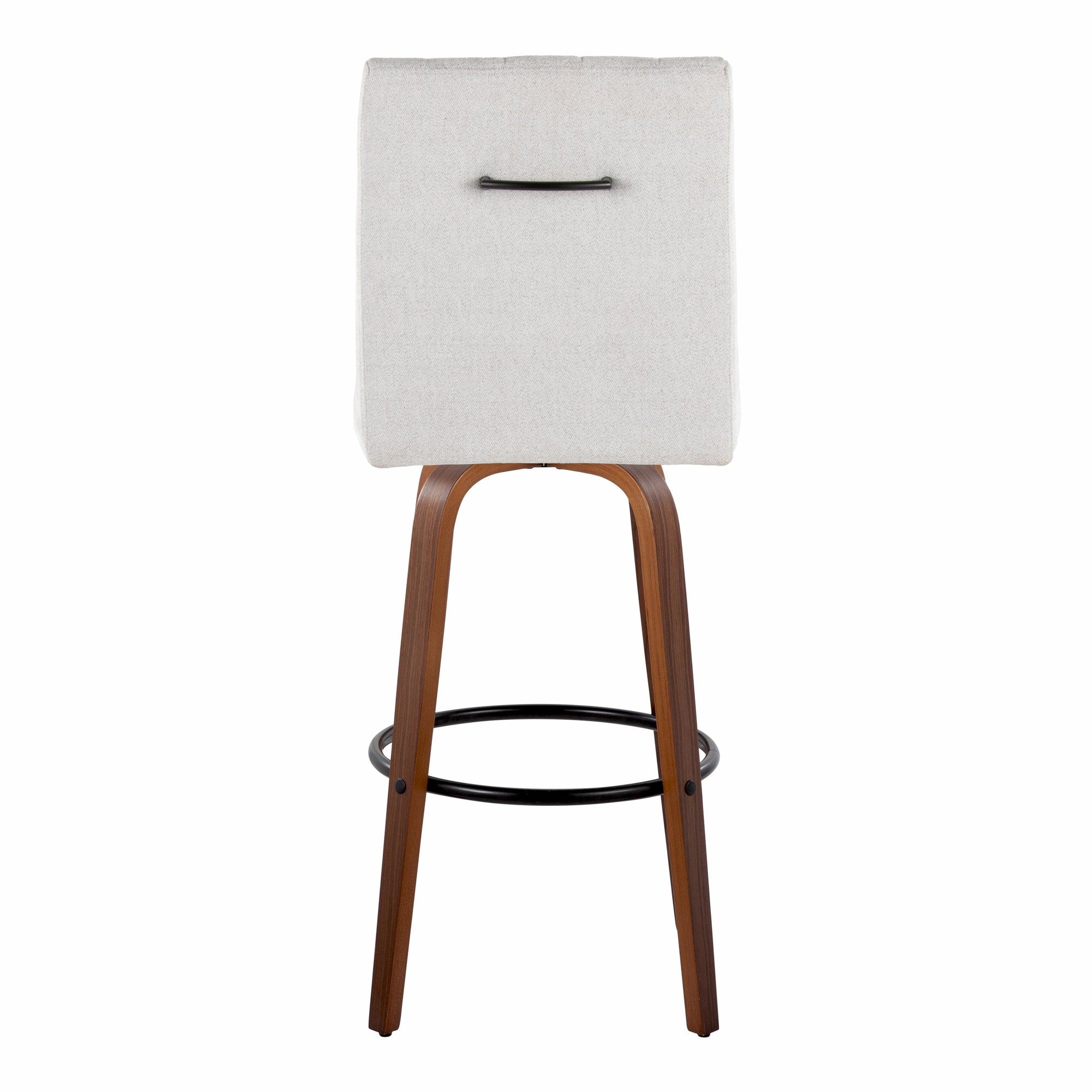 Hank 30" Fixed-Height Barstool - Set of 2 - Walnut Wood, Light Grey Fabric, Black Metal