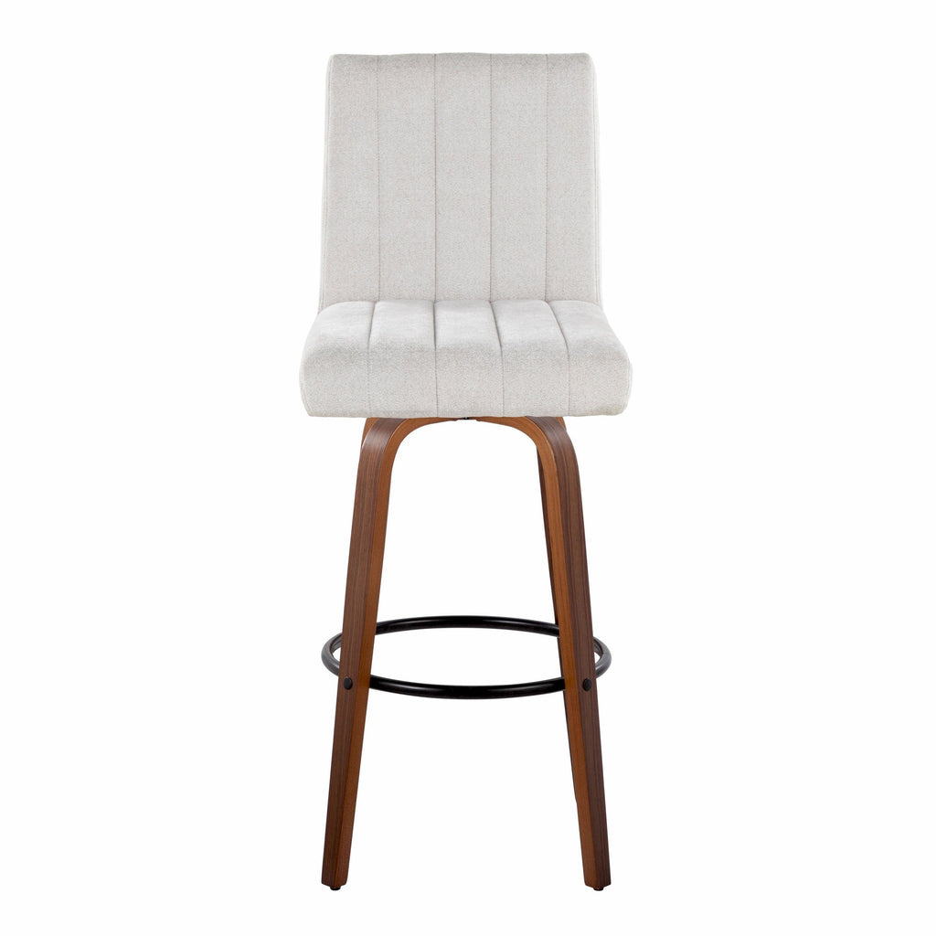 Hank 30" Fixed-Height Barstool - Set of 2 - Walnut Wood, Light Grey Fabric, Black Metal