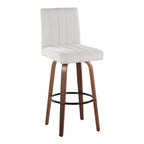 Hank 30" Fixed-Height Barstool - Set of 2 - Walnut Wood, Light Grey Fabric, Black Metal