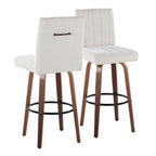 Hank 30" Fixed-Height Barstool - Set of 2 - Walnut Wood, Light Grey Fabric, Black Metal