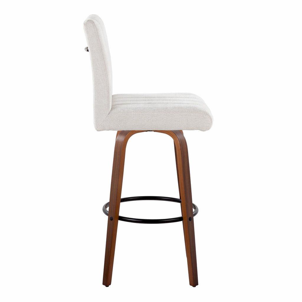 Hank 30" Fixed-Height Barstool - Set of 2 - Walnut Wood, Light Grey Fabric, Black Metal