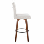Hank 30" Fixed-Height Barstool - Set of 2 - Walnut Wood, Light Grey Fabric, Black Metal