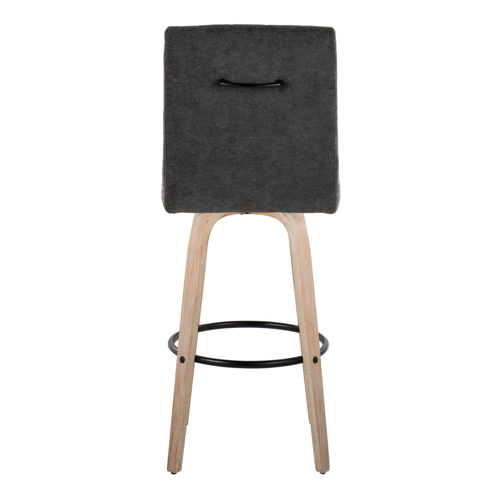Hank 30" Fixed-Height Barstool - Set of 2 - Whitewashed Wood, Black Fabric, Black Metal