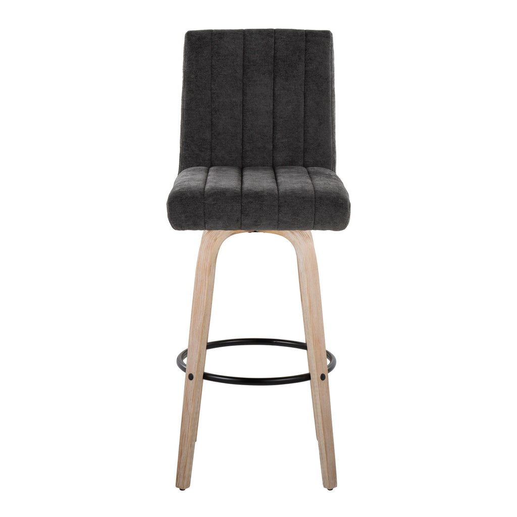 Hank 30" Fixed-Height Barstool - Set of 2 - Whitewashed Wood, Black Fabric, Black Metal