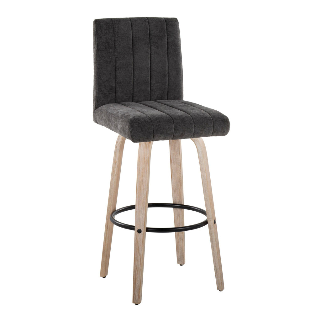 Hank 30" Fixed-Height Barstool - Set of 2 - Whitewashed Wood, Black Fabric, Black Metal