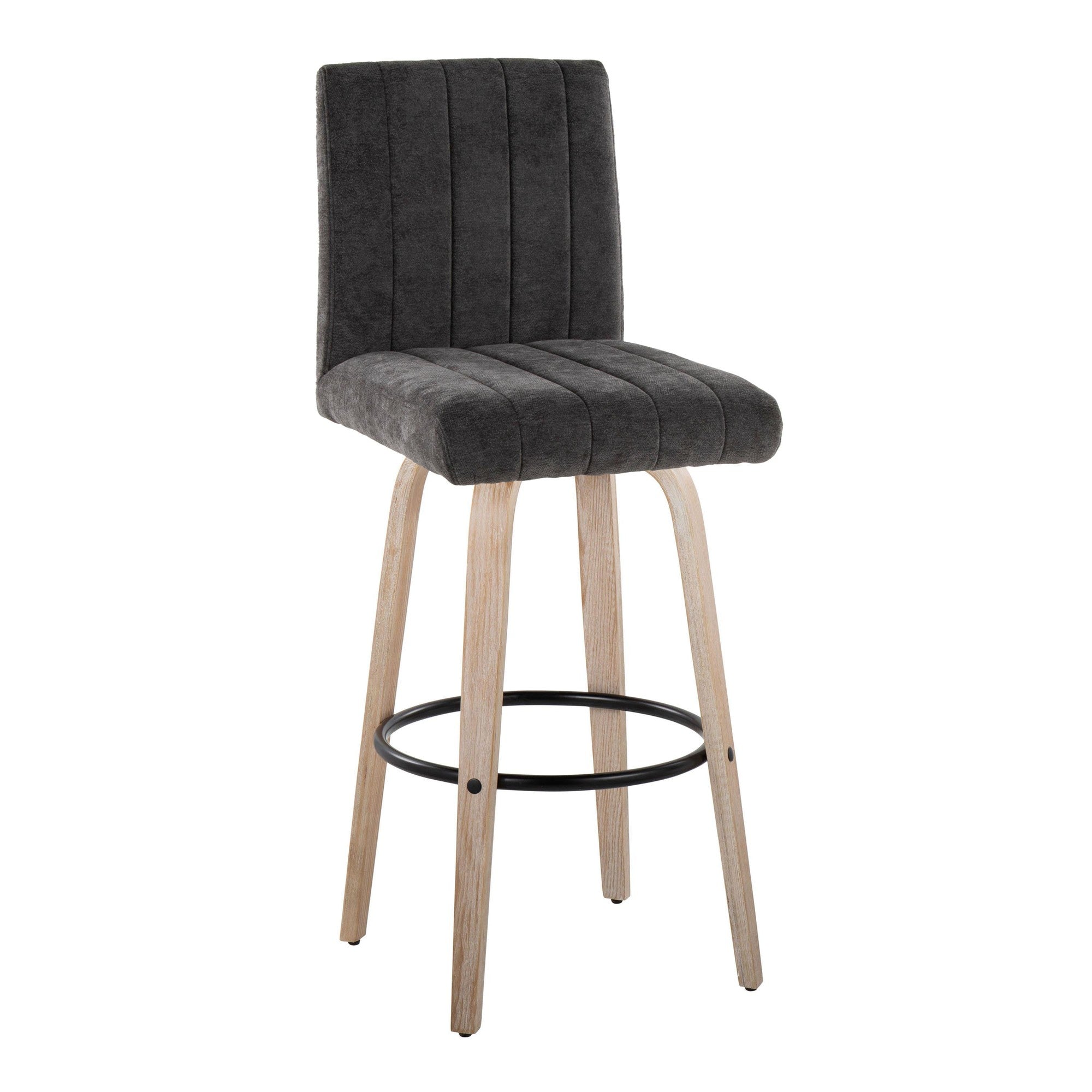 Hank 30" Fixed-Height Barstool - Set of 2 - Whitewashed Wood, Black Fabric, Black Metal