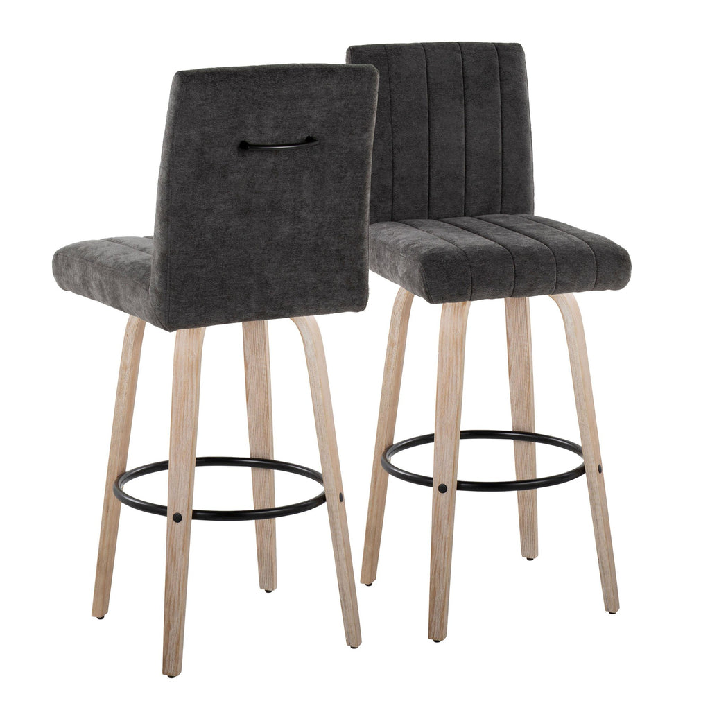 Hank 30" Fixed-Height Barstool - Set of 2 - Whitewashed Wood, Black Fabric, Black Metal