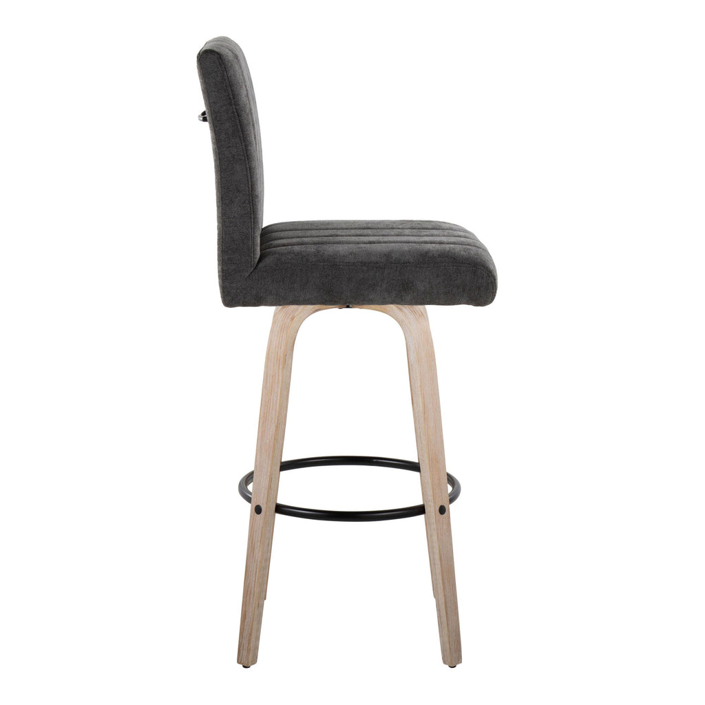 Hank 30" Fixed-Height Barstool - Set of 2 - Whitewashed Wood, Black Fabric, Black Metal