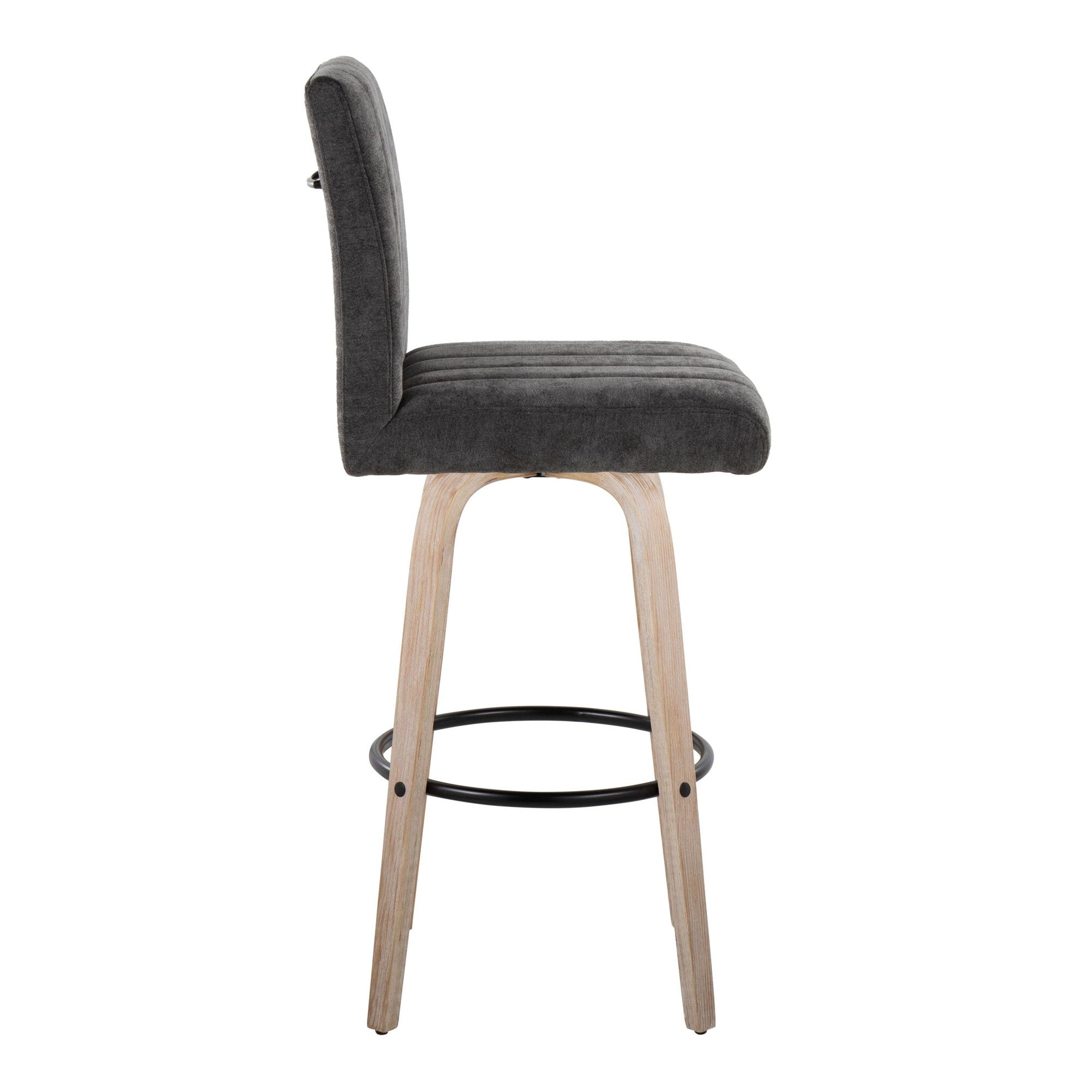 Hank 30" Fixed-Height Barstool - Set of 2 - Whitewashed Wood, Black Fabric, Black Metal