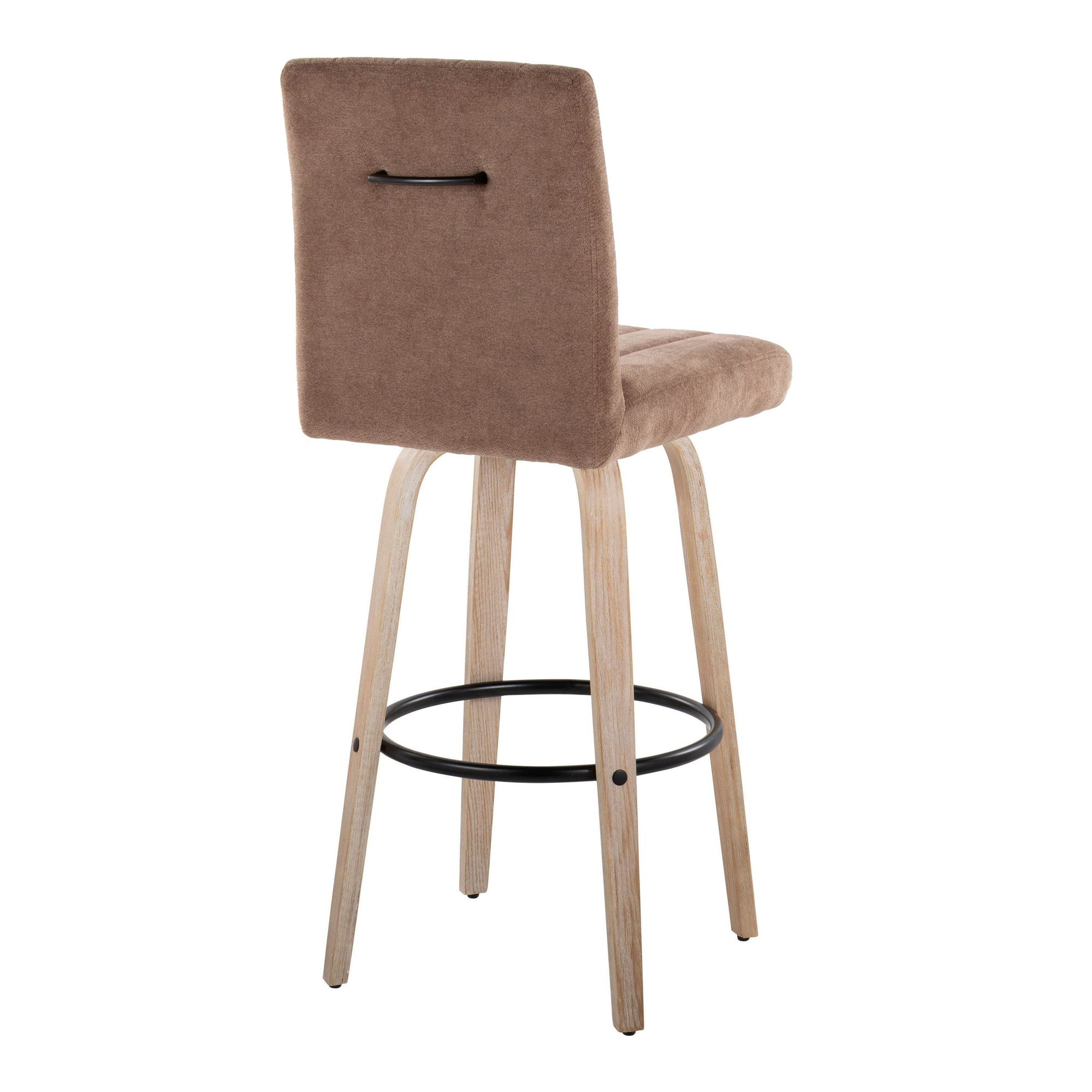 Hank 30" Fixed-Height Barstool - Set of 2 - Whitewashed Wood, Brown Fabric, Black Metal