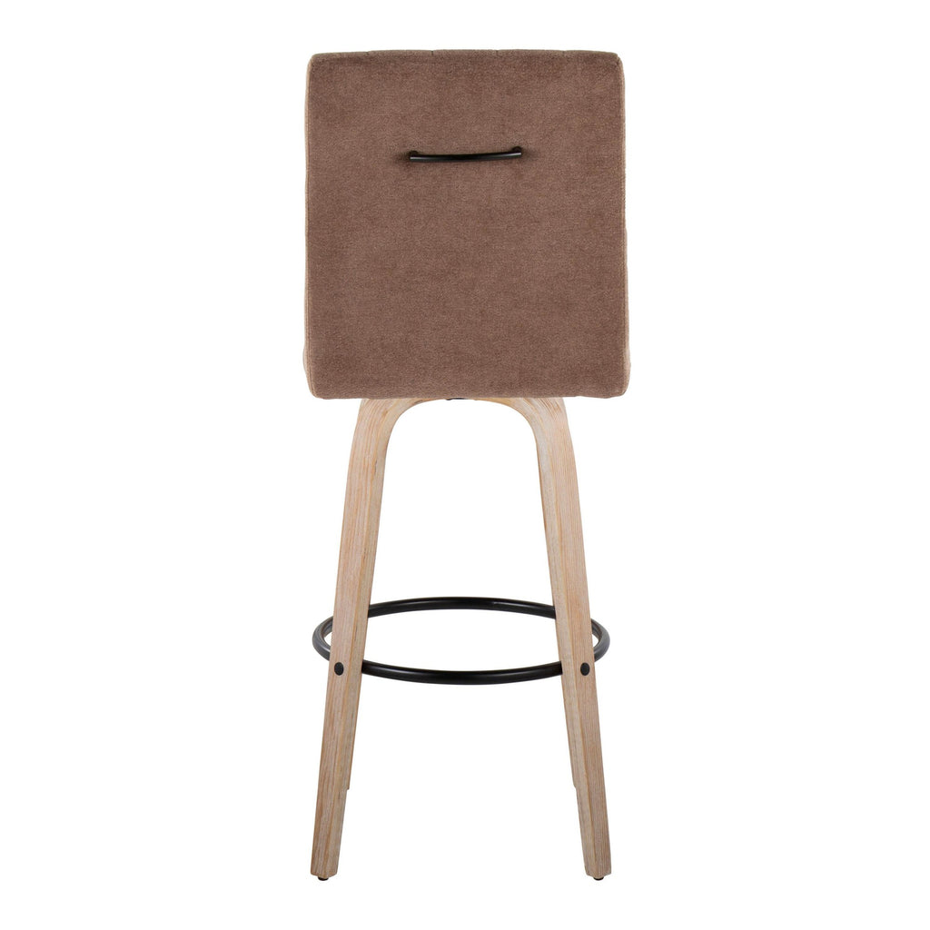 Hank 30" Fixed-Height Barstool - Set of 2 - Whitewashed Wood, Brown Fabric, Black Metal