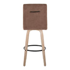 Hank 30" Fixed-Height Barstool - Set of 2 - Whitewashed Wood, Brown Fabric, Black Metal