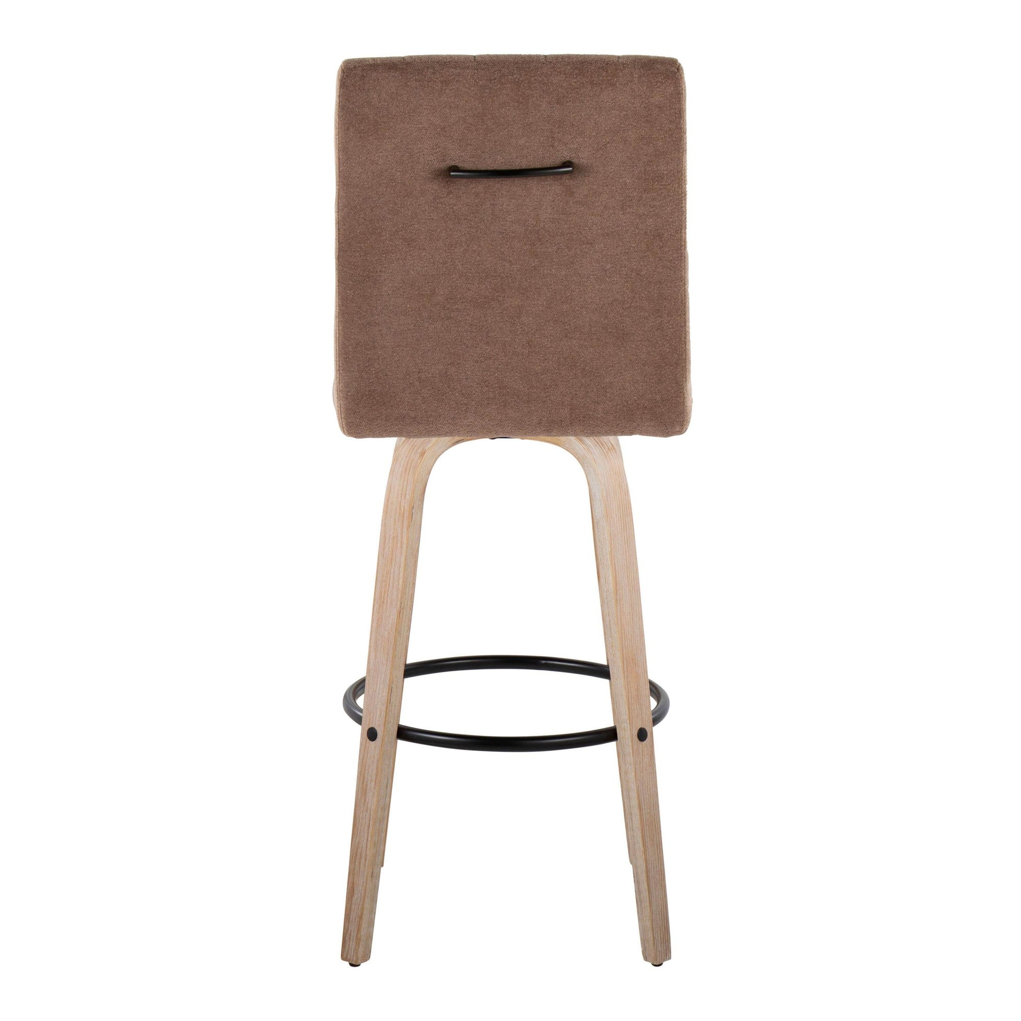 Hank 30" Fixed-Height Barstool - Set of 2 - Whitewashed Wood, Brown Fabric, Black Metal