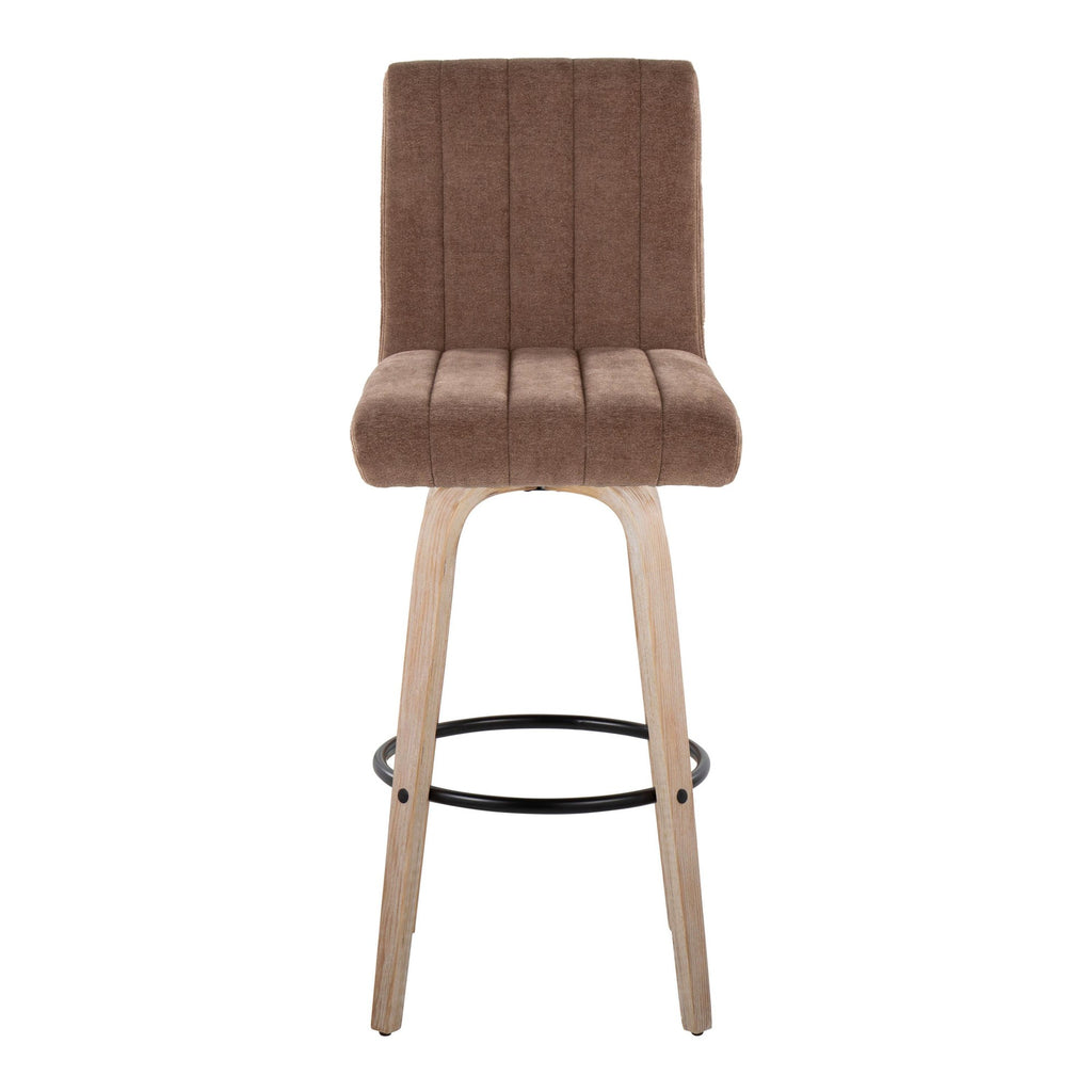 Hank 30" Fixed-Height Barstool - Set of 2 - Whitewashed Wood, Brown Fabric, Black Metal