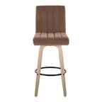 Hank 30" Fixed-Height Barstool - Set of 2 - Whitewashed Wood, Brown Fabric, Black Metal