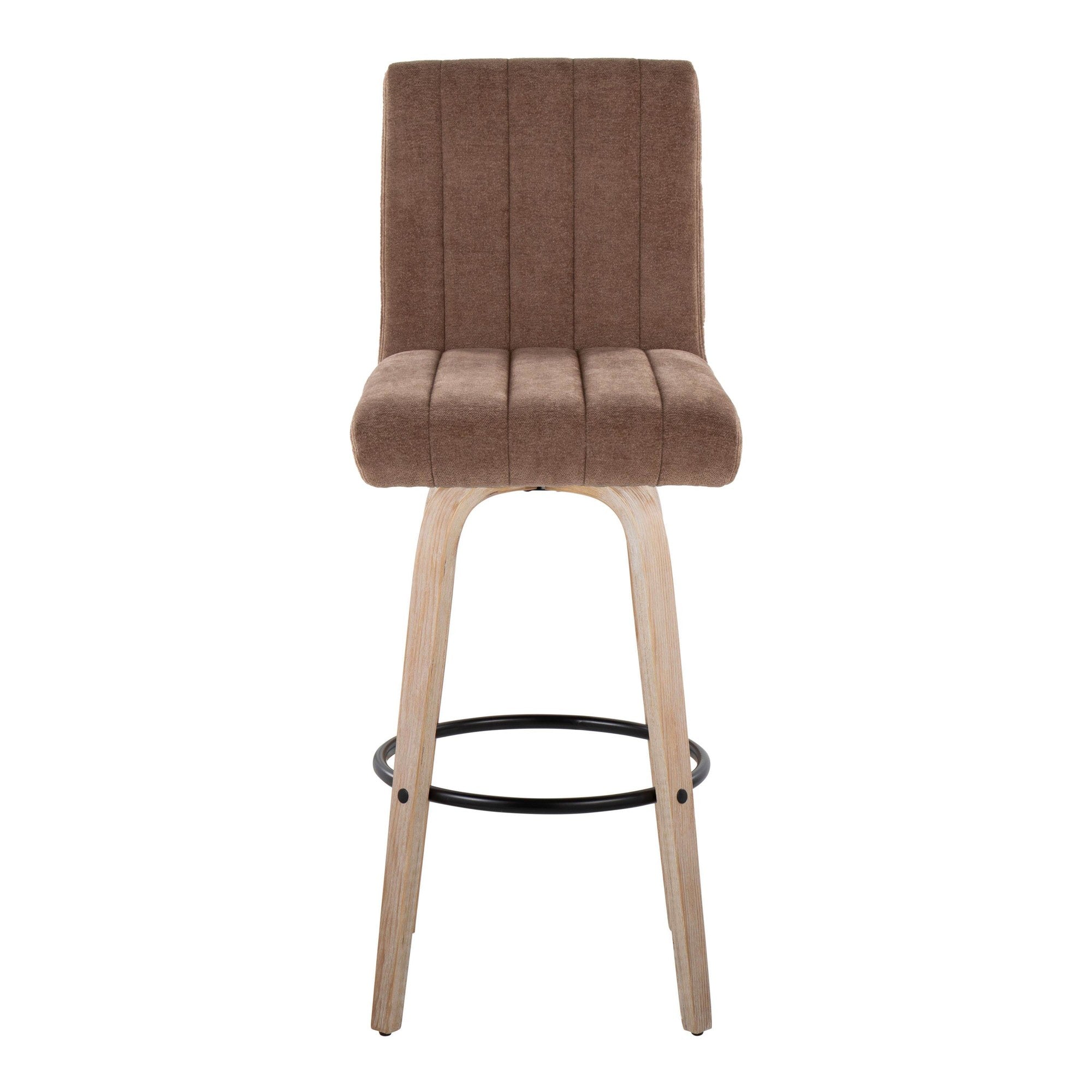 Hank 30" Fixed-Height Barstool - Set of 2 - Whitewashed Wood, Brown Fabric, Black Metal