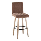 Hank 30" Fixed-Height Barstool - Set of 2 - Whitewashed Wood, Brown Fabric, Black Metal