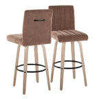 Hank 30" Fixed-Height Barstool - Set of 2 - Whitewashed Wood, Brown Fabric, Black Metal