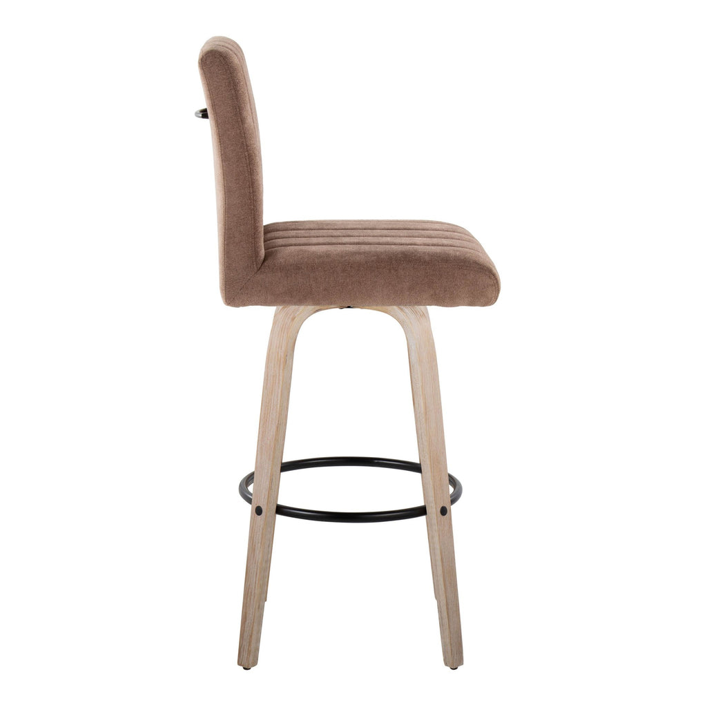 Hank 30" Fixed-Height Barstool - Set of 2 - Whitewashed Wood, Brown Fabric, Black Metal