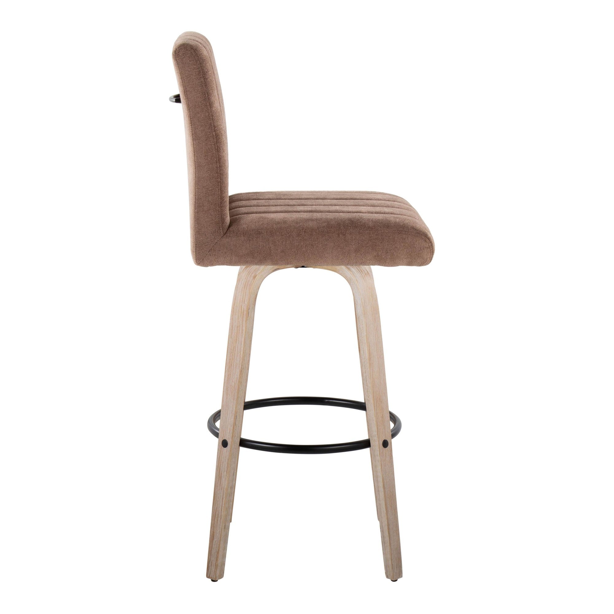 Hank 30" Fixed-Height Barstool - Set of 2 - Whitewashed Wood, Brown Fabric, Black Metal