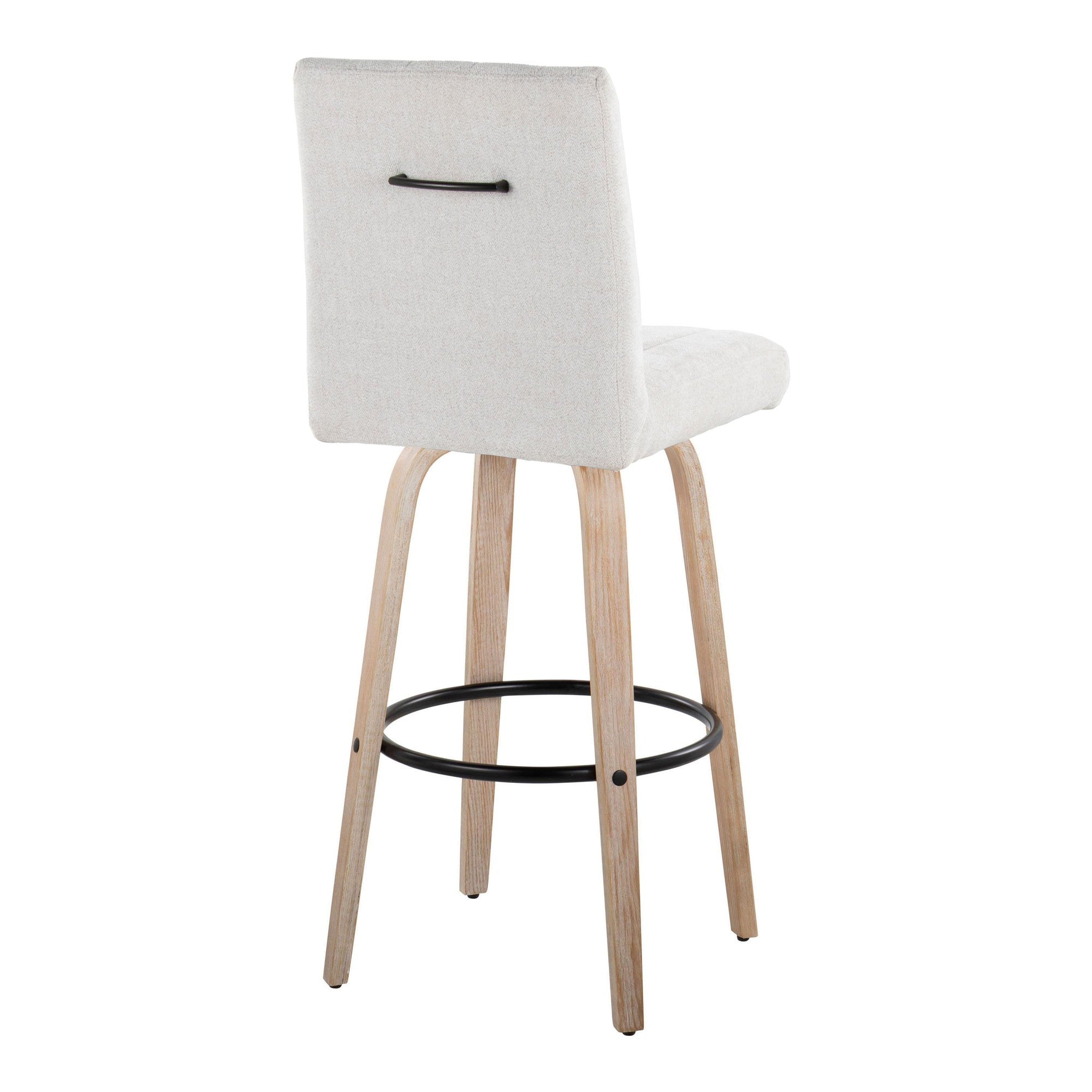Hank 30" Fixed-Height Barstool - Set of 2 - Whitewashed Wood, Light Grey Fabric, Black Metal