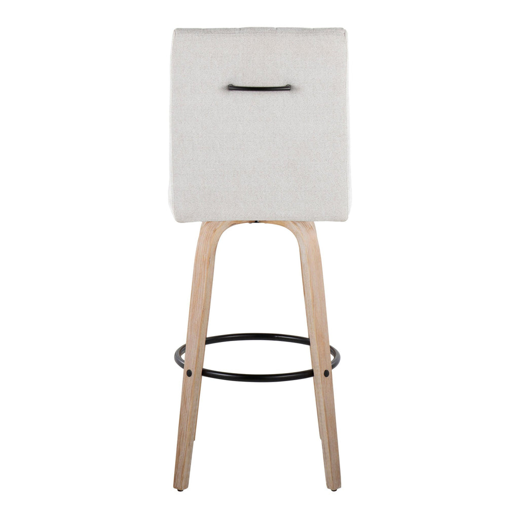 Hank 30" Fixed-Height Barstool - Set of 2 - Whitewashed Wood, Light Grey Fabric, Black Metal