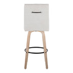 Hank 30" Fixed-Height Barstool - Set of 2 - Whitewashed Wood, Light Grey Fabric, Black Metal