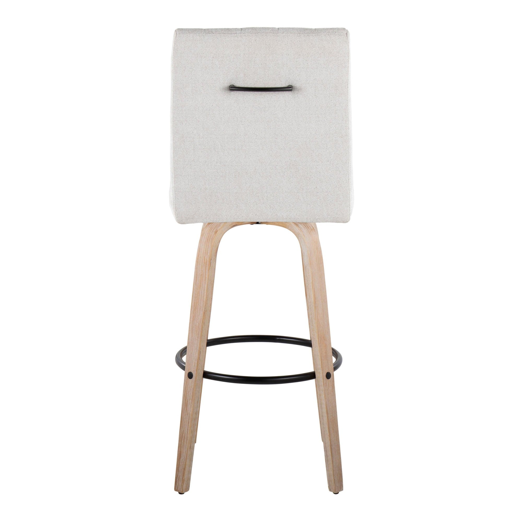 Hank 30" Fixed-Height Barstool - Set of 2 - Whitewashed Wood, Light Grey Fabric, Black Metal