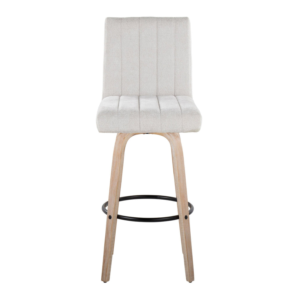 Hank 30" Fixed-Height Barstool - Set of 2 - Whitewashed Wood, Light Grey Fabric, Black Metal