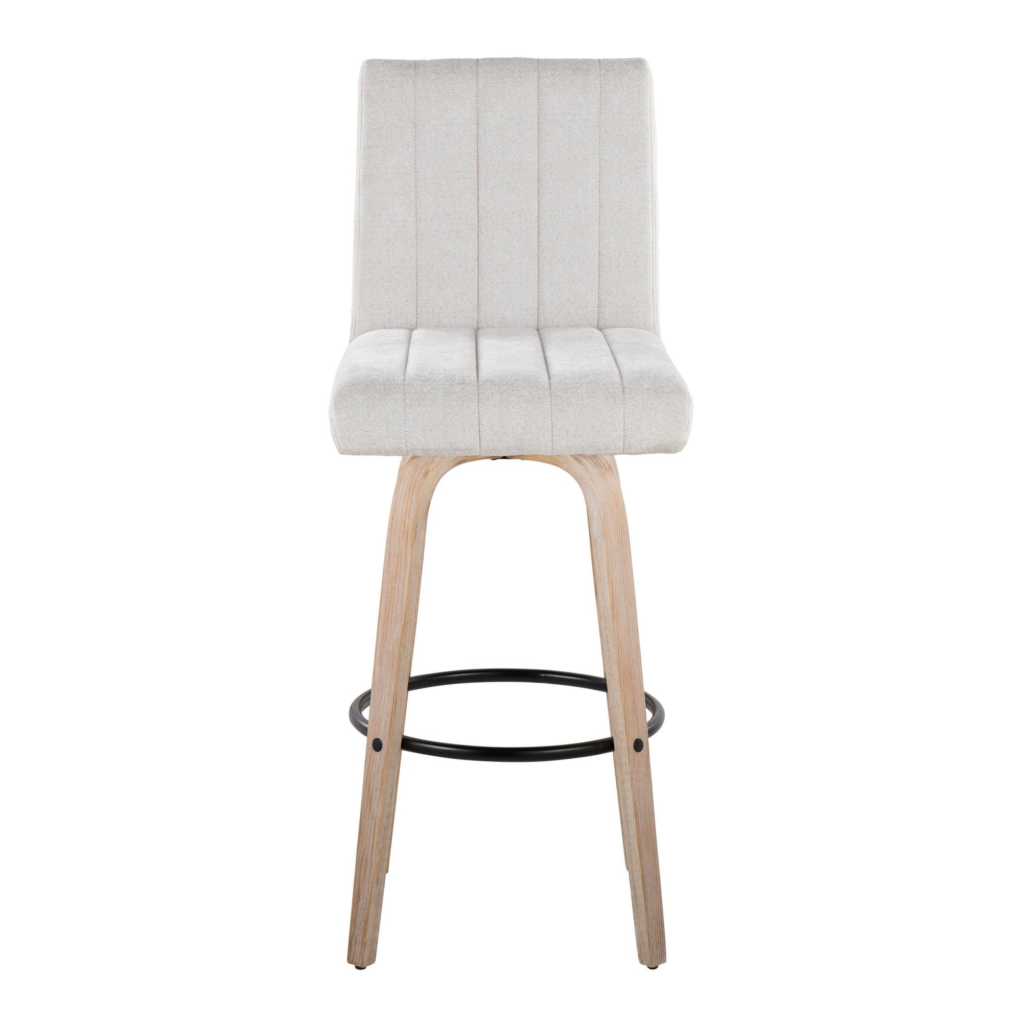 Hank 30" Fixed-Height Barstool - Set of 2 - Whitewashed Wood, Light Grey Fabric, Black Metal