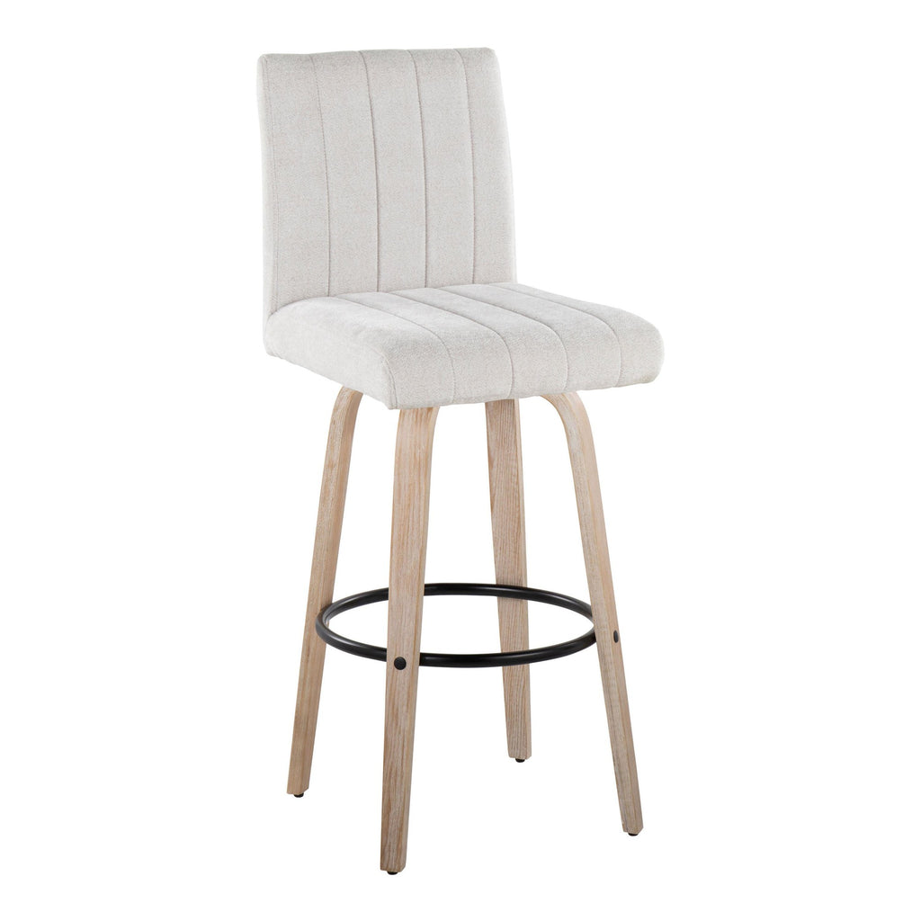 Hank 30" Fixed-Height Barstool - Set of 2 - Whitewashed Wood, Light Grey Fabric, Black Metal
