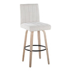 Hank 30" Fixed-Height Barstool - Set of 2 - Whitewashed Wood, Light Grey Fabric, Black Metal