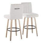 Hank 30" Fixed-Height Barstool - Set of 2 - Whitewashed Wood, Light Grey Fabric, Black Metal