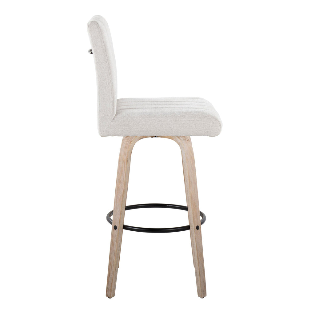 Hank 30" Fixed-Height Barstool - Set of 2 - Whitewashed Wood, Light Grey Fabric, Black Metal