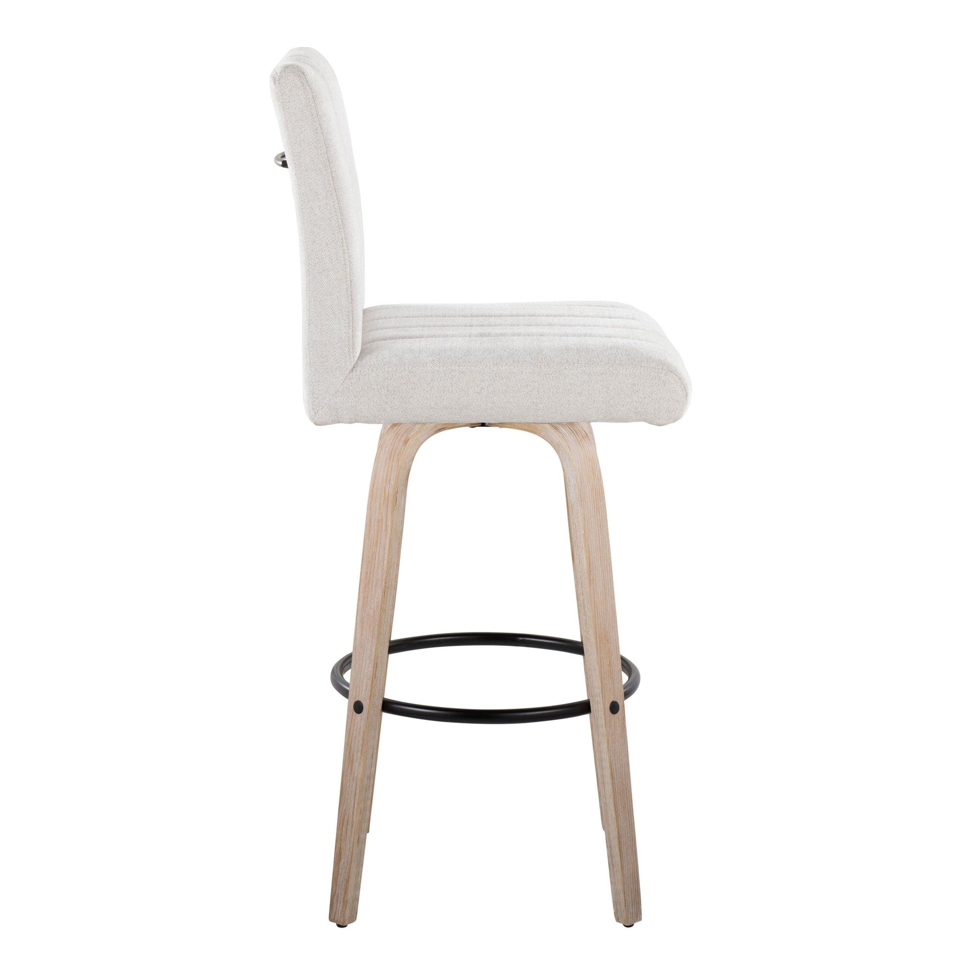 Hank 30" Fixed-Height Barstool - Set of 2 - Whitewashed Wood, Light Grey Fabric, Black Metal