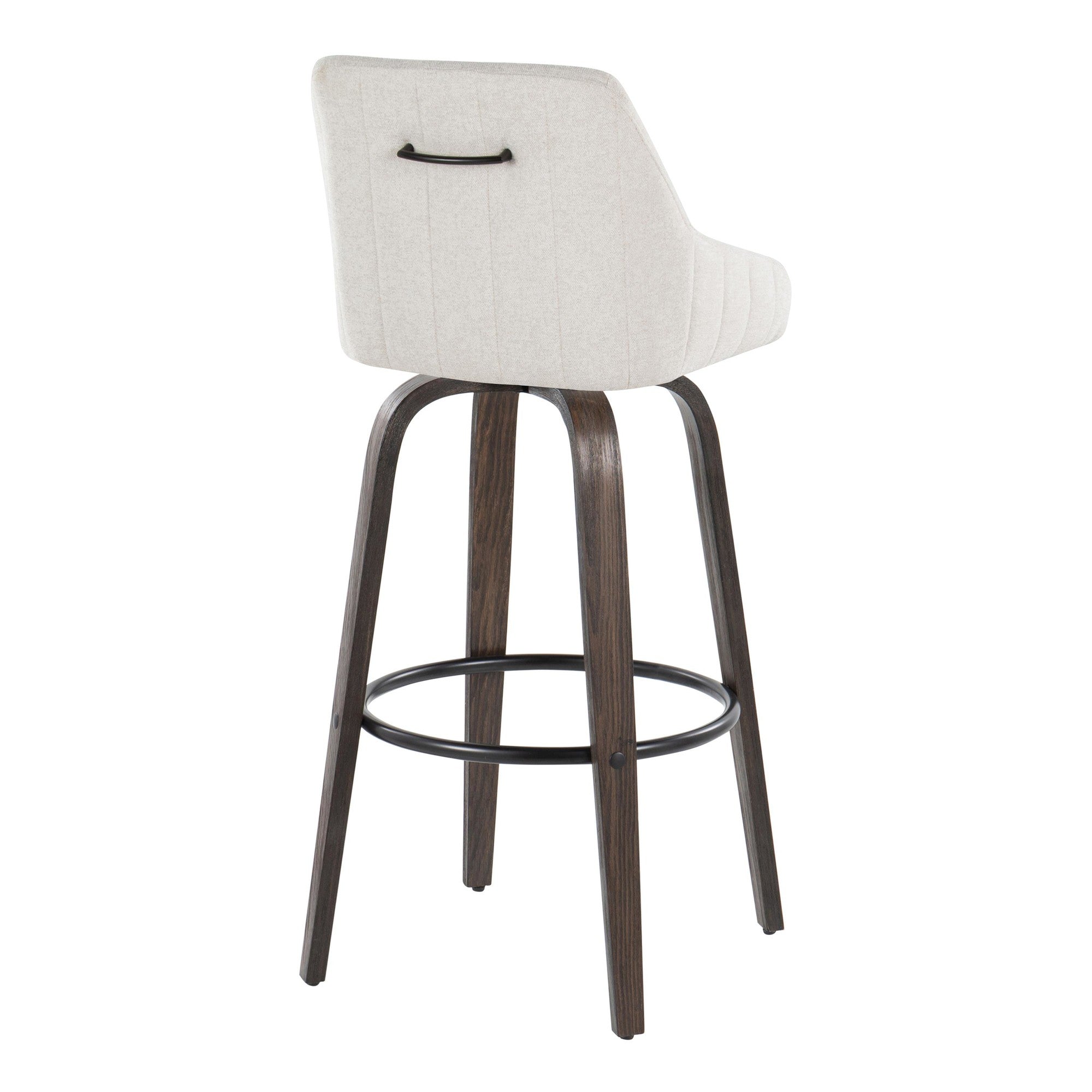 Hannah 30" Fixed-Height Barstool - Set of 2 - Walnut Glazed Wood, Cream Fabric, Black Metal