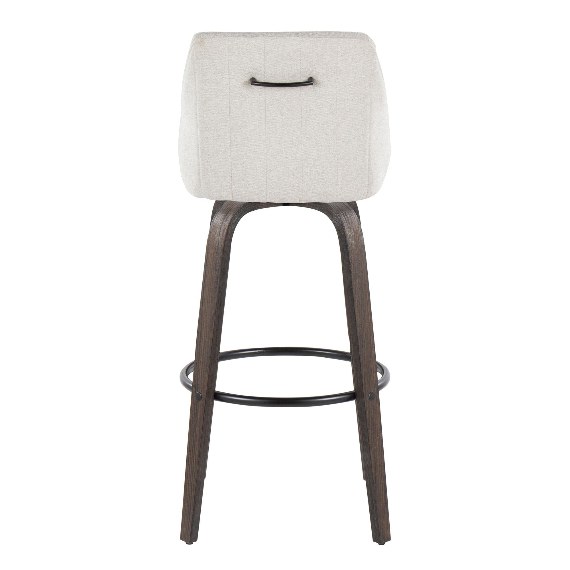 Hannah 30" Fixed-Height Barstool - Set of 2 - Walnut Glazed Wood, Cream Fabric, Black Metal