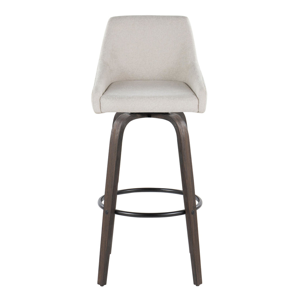 Hannah 30" Fixed-Height Barstool - Set of 2 - Walnut Glazed Wood, Cream Fabric, Black Metal