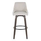 Hannah 30" Fixed-Height Barstool - Set of 2 - Walnut Glazed Wood, Cream Fabric, Black Metal