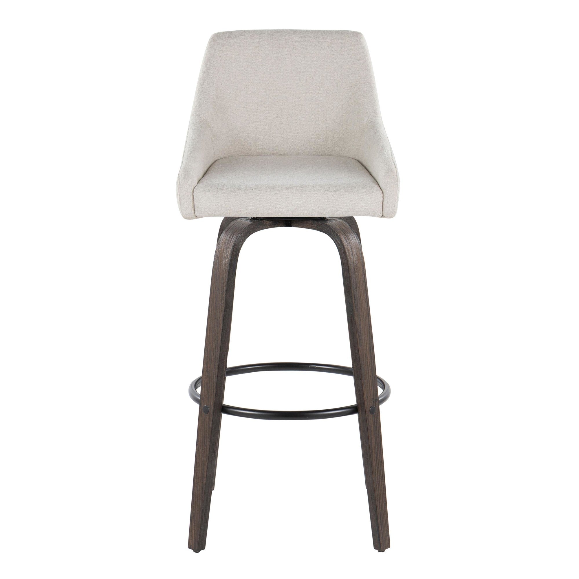 Hannah 30" Fixed-Height Barstool - Set of 2 - Walnut Glazed Wood, Cream Fabric, Black Metal