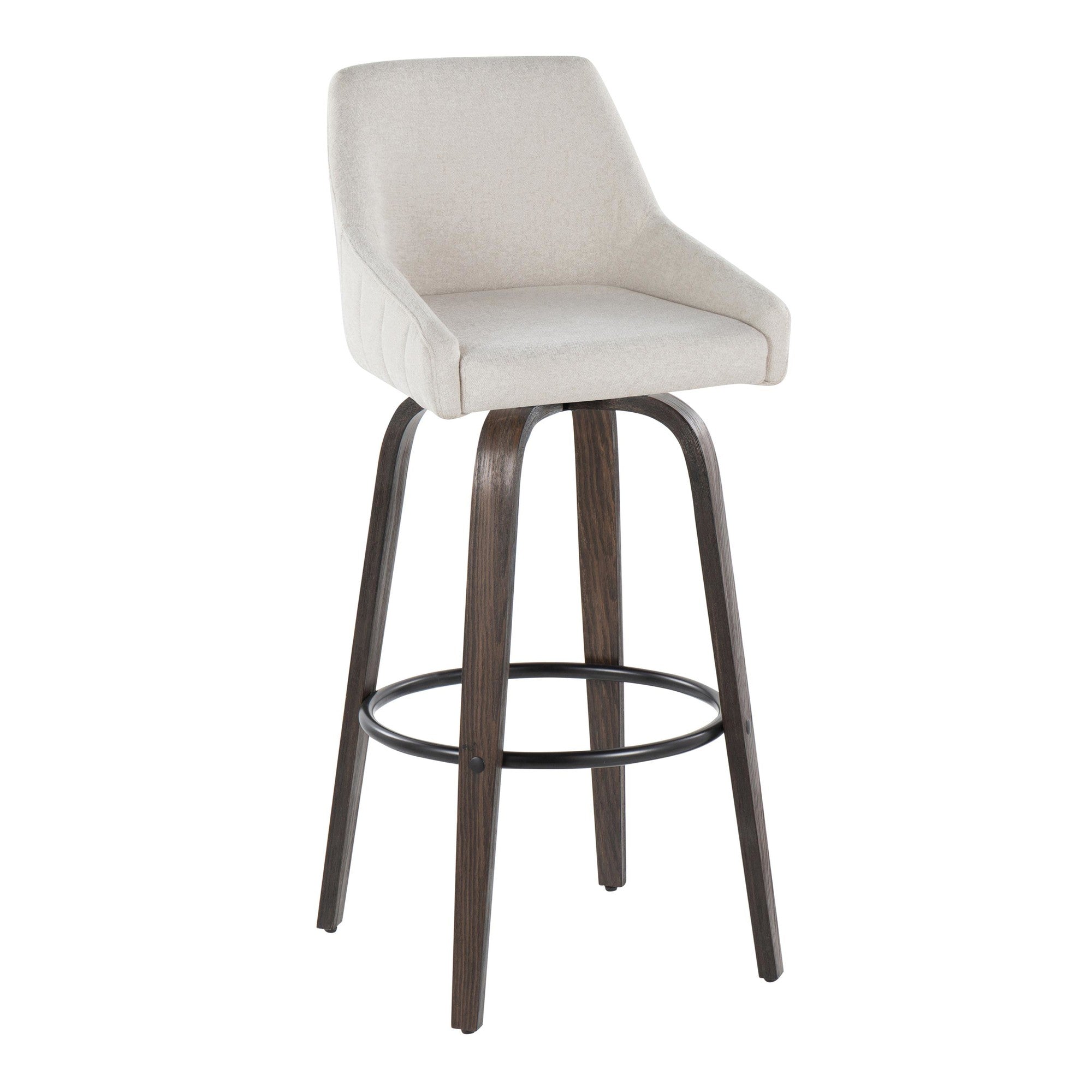 Hannah 30" Fixed-Height Barstool - Set of 2 - Walnut Glazed Wood, Cream Fabric, Black Metal